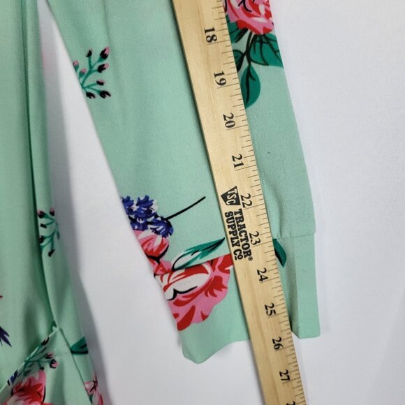 Tickled Teal Floral Cardigan Women's Large Green Pink Long Lines Pockets Boho - Picture 7 of 9